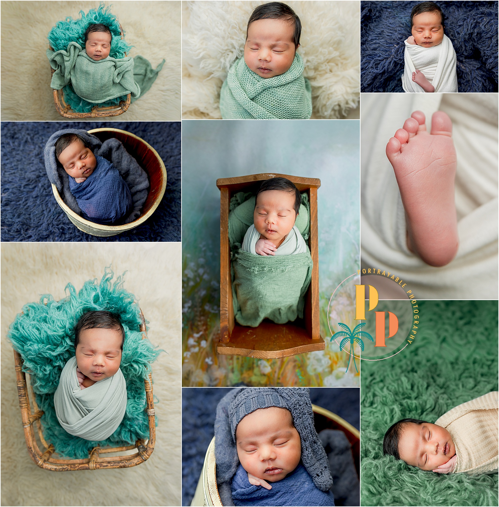 Newborn in various cozy wraps during an orlando newborn photoshoot