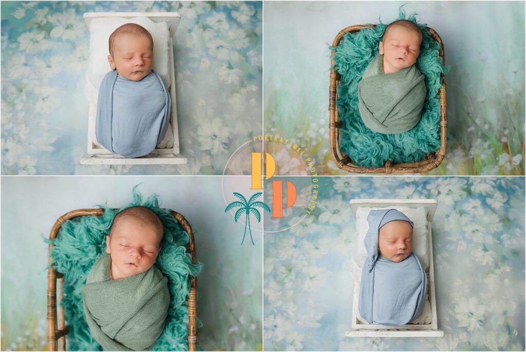 Newborn wrapped in soft blankets during an in home newborn shoot