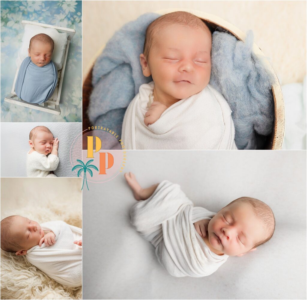 Newborns in cozy, soft settings during a Central Florida newborn photoshoot
