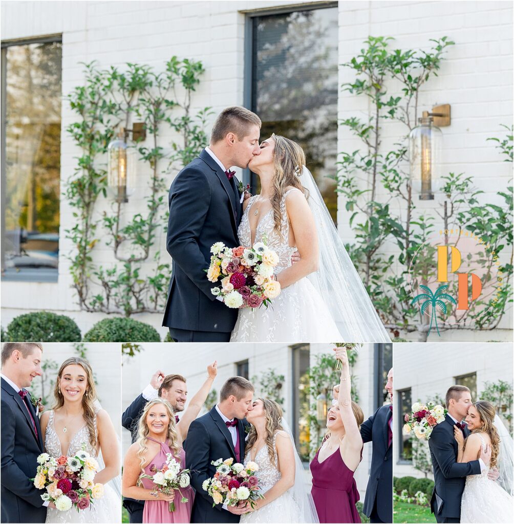 Couple kissing with wedding bouquet orlando wedding photographer