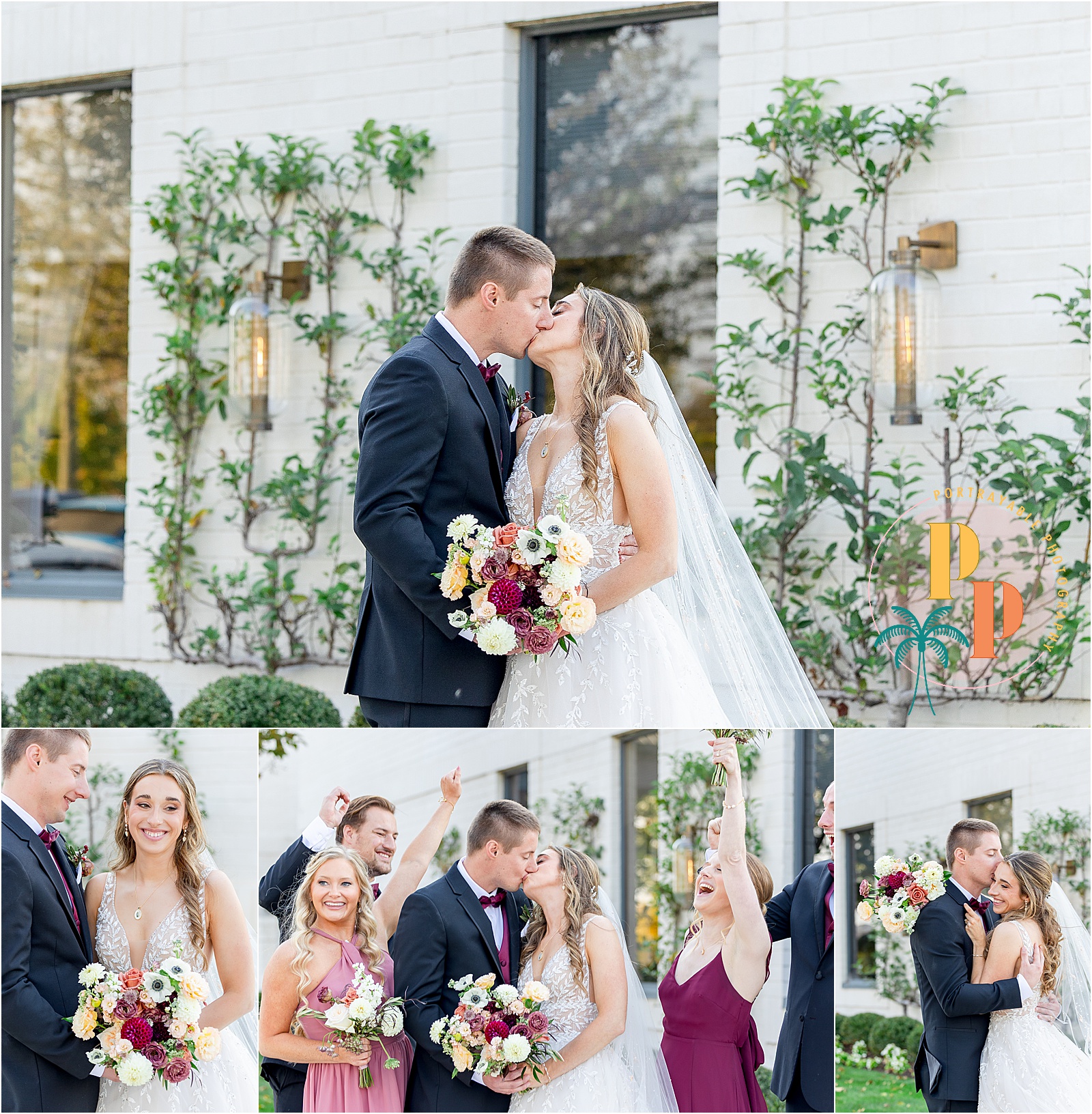 Couple kissing with wedding bouquet orlando wedding photographer