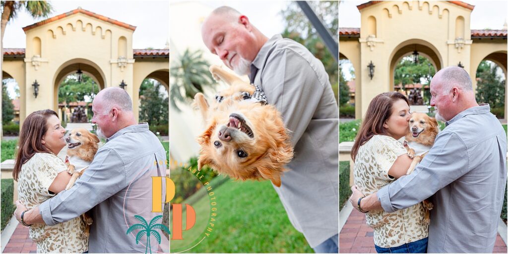Couple holding dog during their family photoshoot