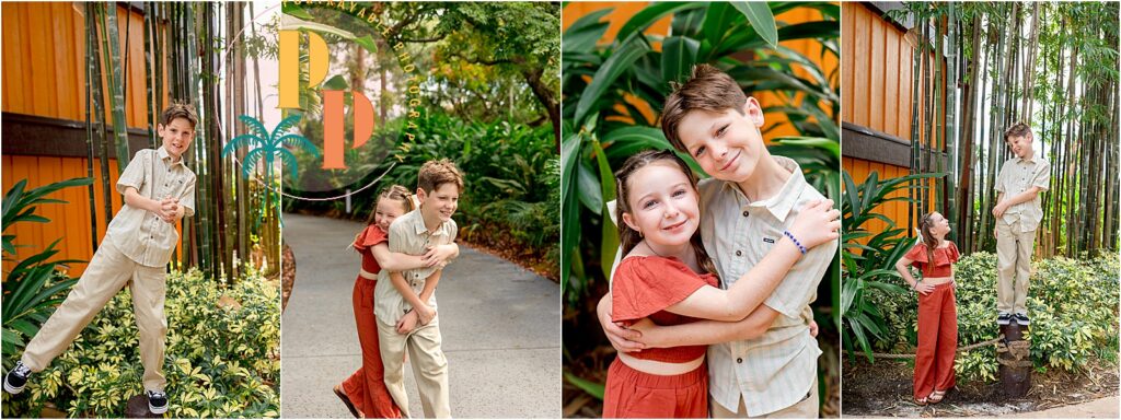 Children playing in tropical setting in photo session at Disney's resorts