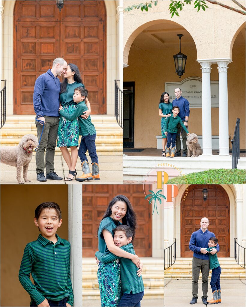 Family portrait with dog and child in orlando florida