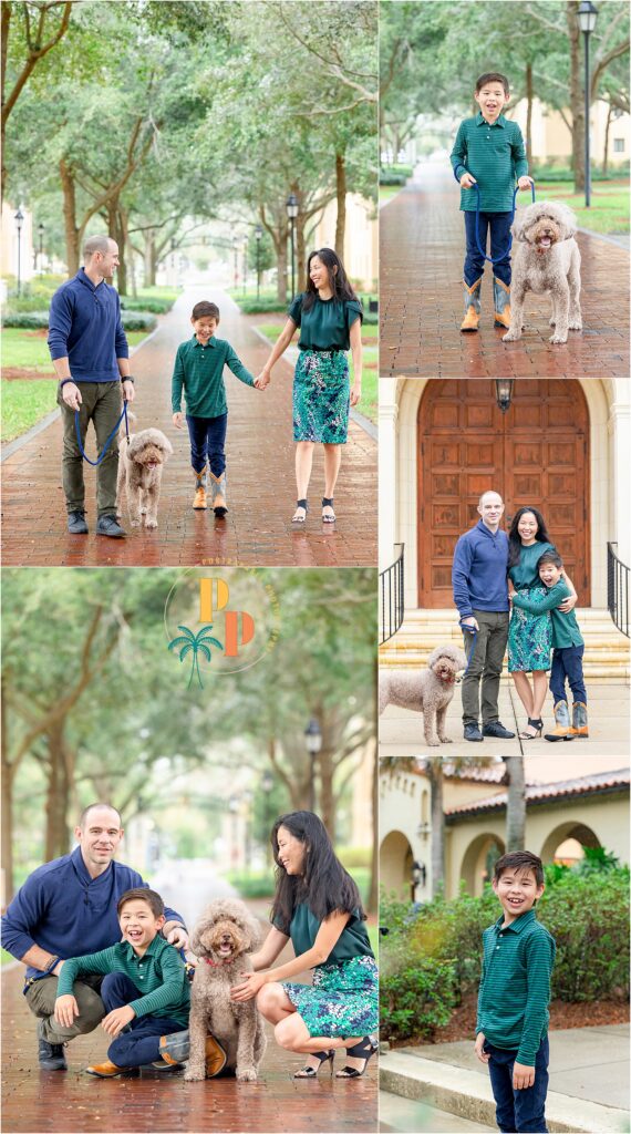 Family portrait with dog in park in downtown orlando