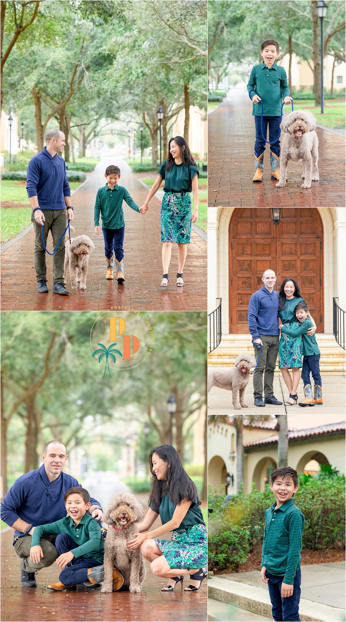 Family portrait with dog in park in downtown orlando