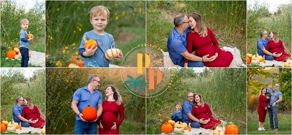 Family enjoying a fall-themed photoshoot Maternity Photography in Orlando