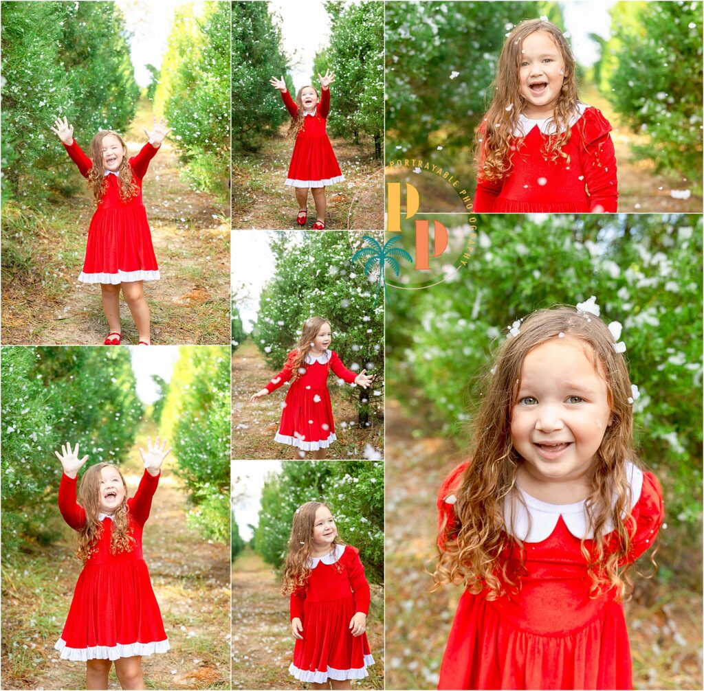 Child in red dress among trees in orlando location