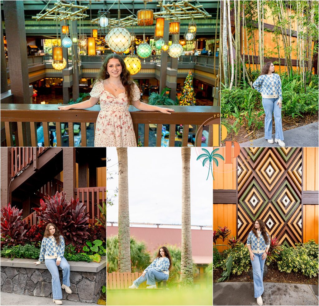 Graduate in floral dress holding diploma orlando vacation photographer