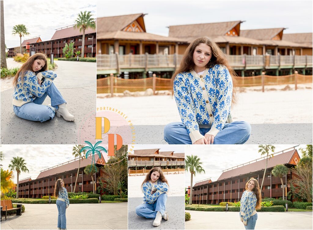 Casual poses at a orlando resort backdrop.
