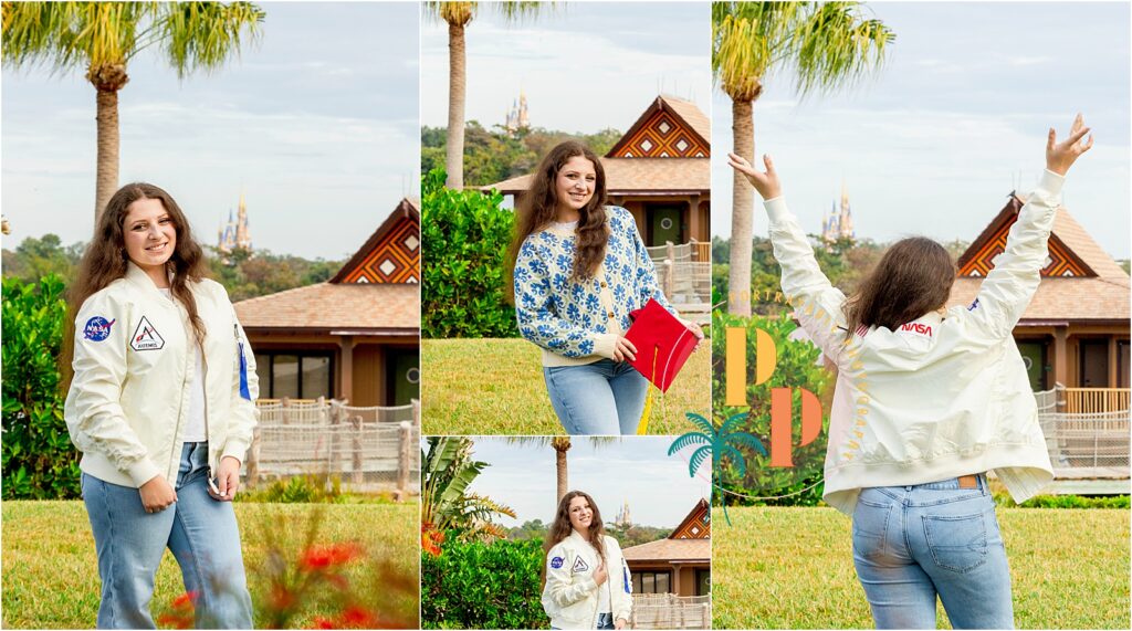 Young woman in green dress outdoors during her photoshoot in orlando florida